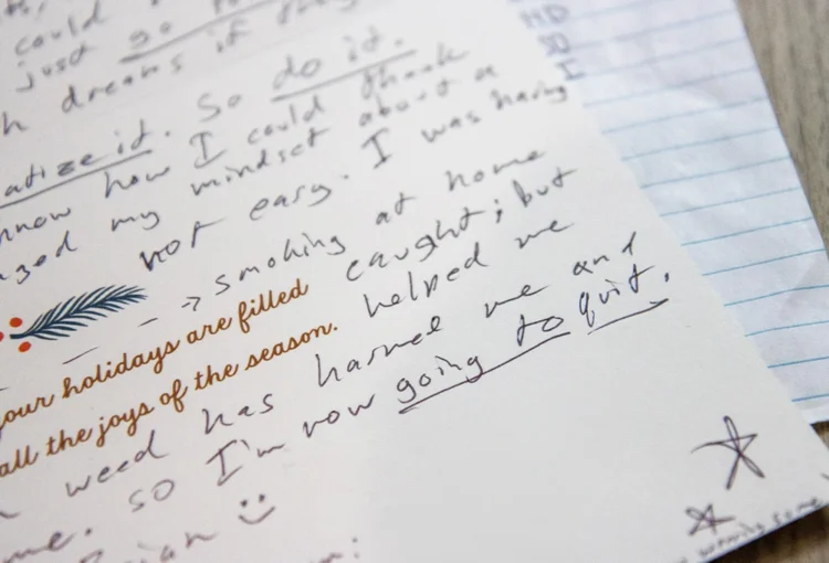 Photo of a handwritten letter, focused on the underline words of "I'm now going to quit!"